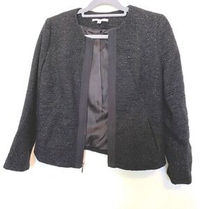 GAP Black Textured Tweed Zip Front Short Jacket Classic Tailored Blazer Sz XS